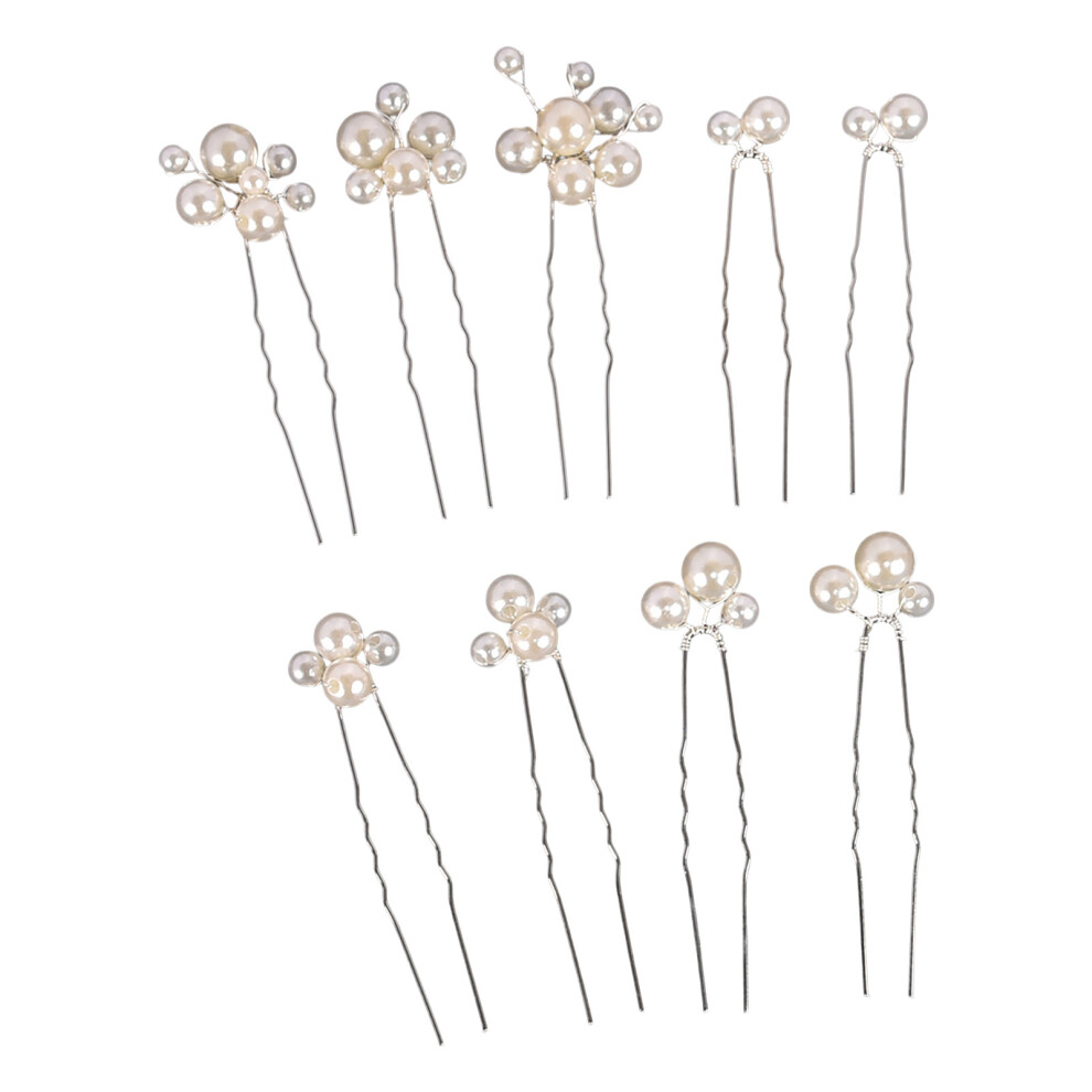 Dachuang Beauty Silver (Style 1 ) Vintage Pearl Leaf Hair Clips Set - 9Pcs Bridal Hairpins