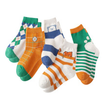 Bear Pattern Mid Calf Socks Kids Combed Cotton Warm Cozy Playful Design All Day Softness Skin Friendly Easy Care Cute Look