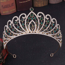 (Green) Luxury Baroque Bridal Tiara with Rhinestones