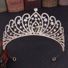 (Gold) Luxury Baroque Bridal Tiara with Rhinestones