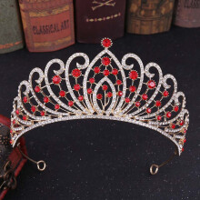 (Red) Luxury Baroque Bridal Tiara with Rhinestones