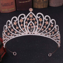 (Rose Gold) Luxury Baroque Bridal Tiara with Rhinestones