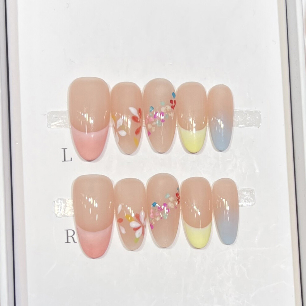 Dachuang Beauty (M) Colorful French Tip Fake Nails - Easy Application