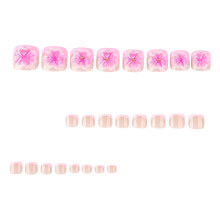 24PCS Pink Pattern Fake Nails, Reusable