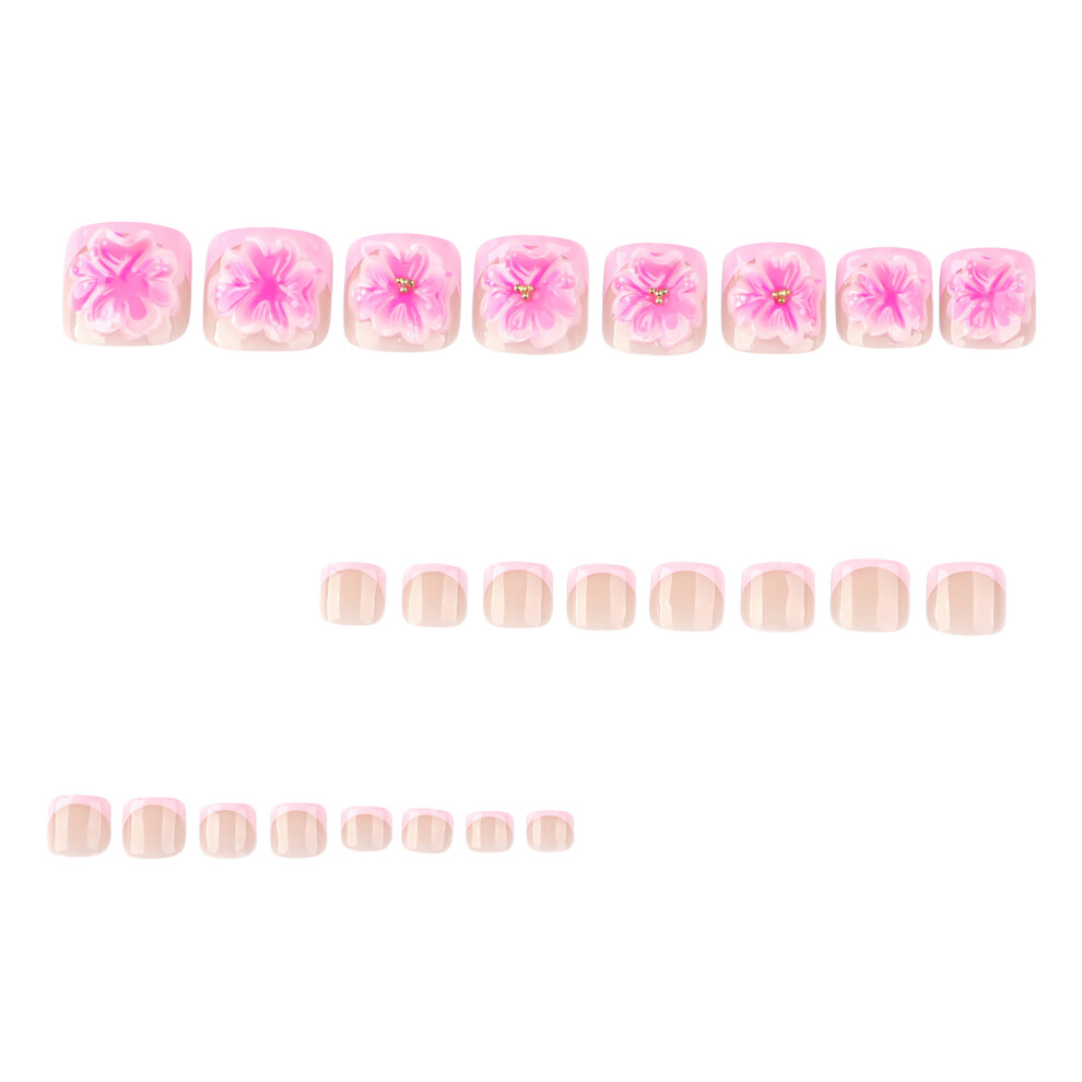Dachuang Beauty Pink 24Pcs Pattern Fake Nails, Reusable