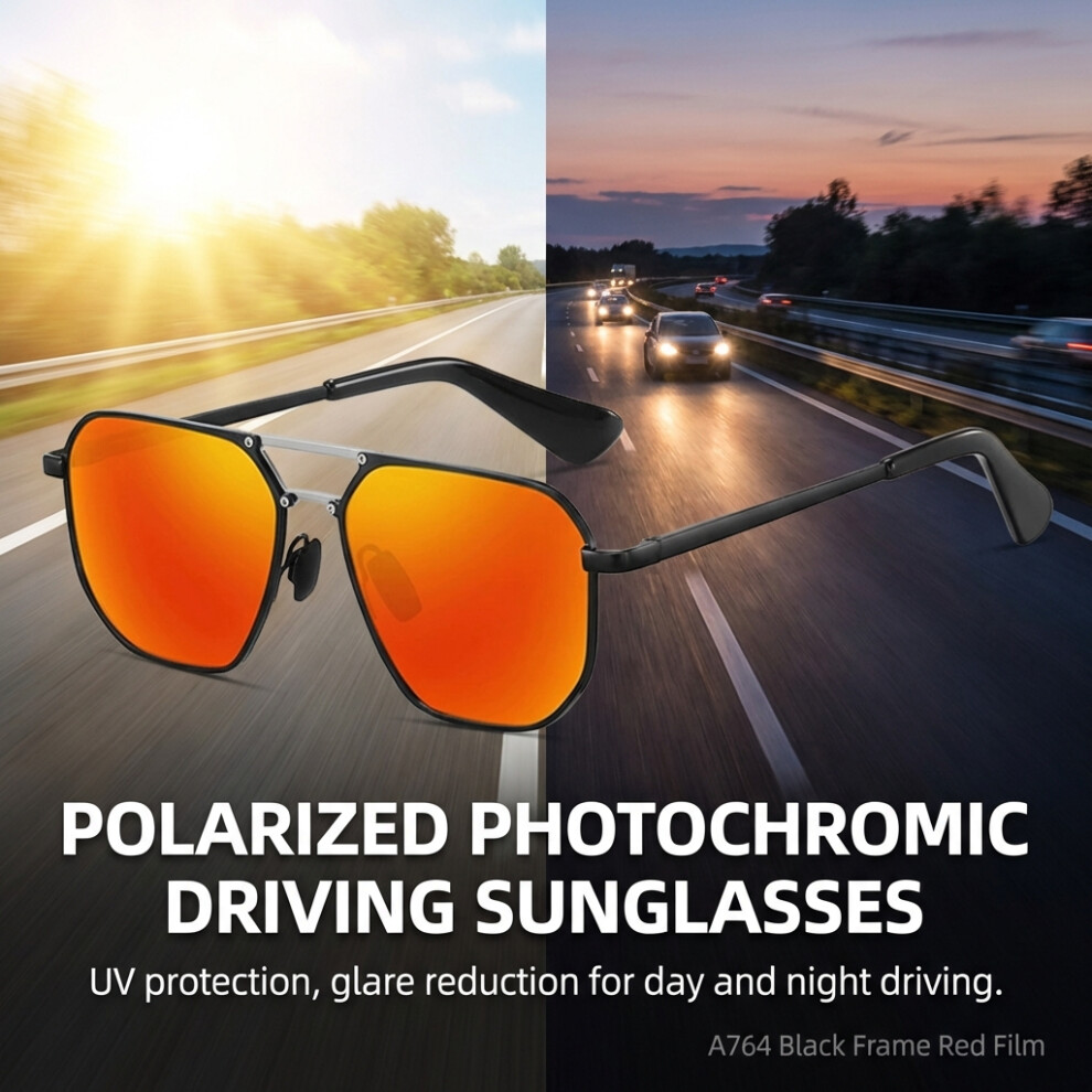 Dcph-Clothing (Black Frame Red Film) Uv-Protect Photochromic Sunglasses For Driving