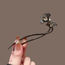 (Hairpin Gray) Vintage Ginkgo Hairpin for Hanfu & Wedding