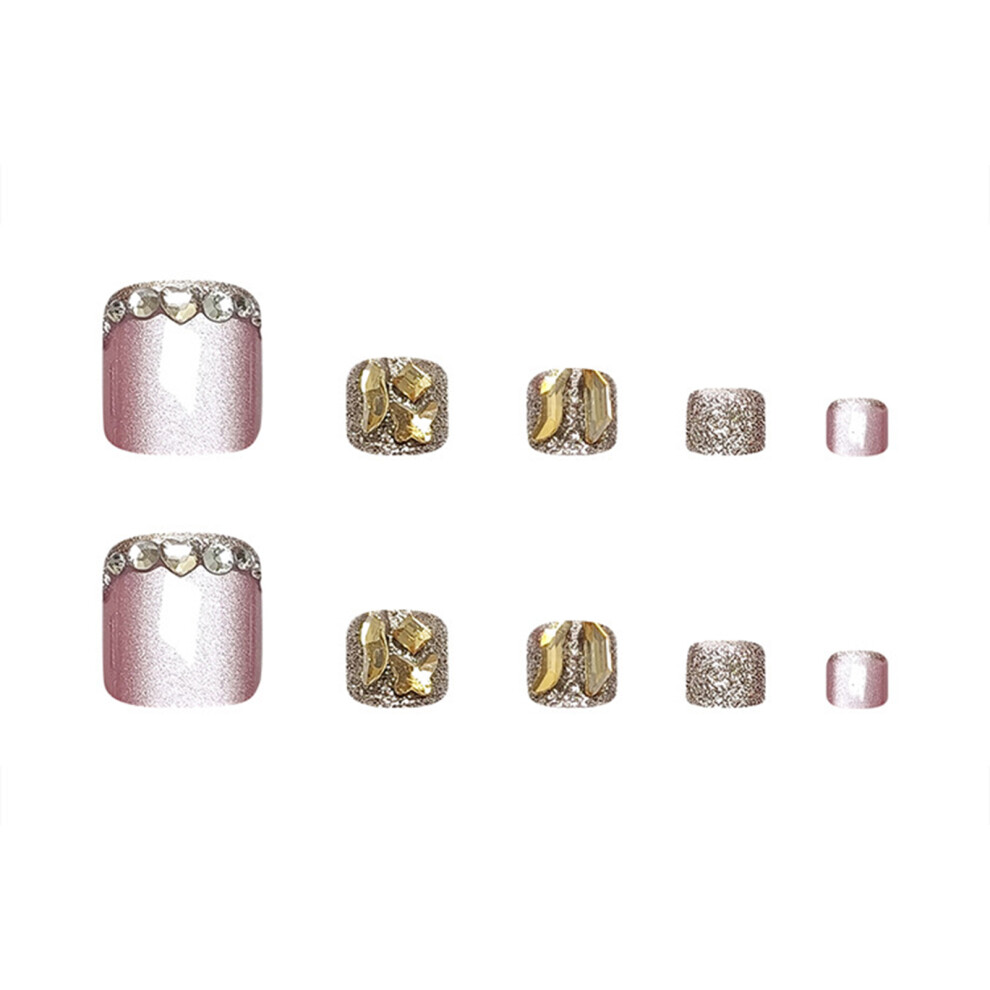 Dachuang Beauty Glitter Cat Eye Press-On Nails 24Pcs Rhinestone Design