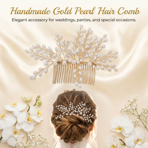 (Gold) Elegant Pearl Comb for Hanfu & Wedding