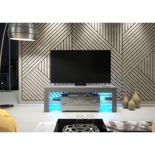 TV Unit Floe 130cm - Dark Grey with Gloss Doors and LED Lights 2