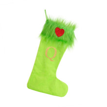 (L, Green Q) Christmas Hanging Stockings Cute Letter Heart Pattern Green Monster Stockings Home Party Christmas Tree Ornament
