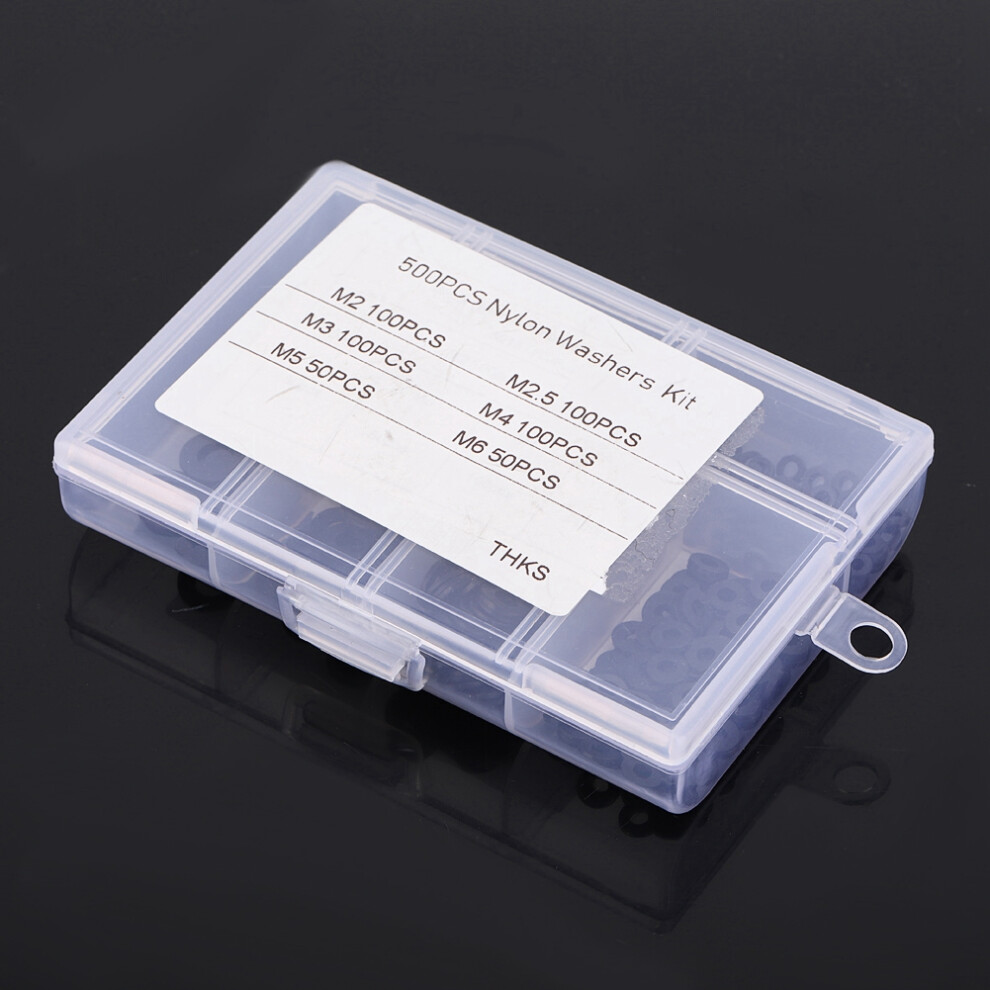 Nylon Flat Washers Pack 500Pcs M2-M6 Black Gaskets & Spacers In Storage Box 5041392558798