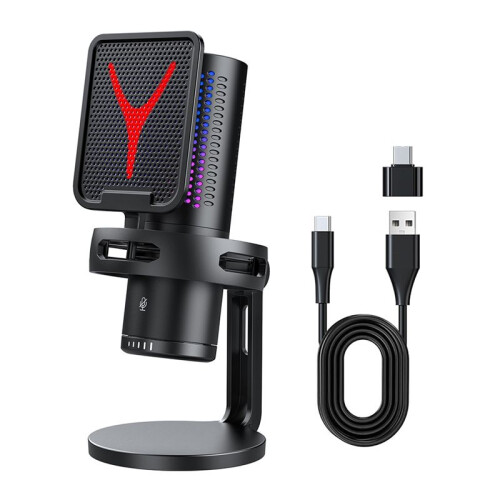Microfono da Gioco Microfono A Condensatore Professionale Microfono Cablato USB RGB per PC Laptop Computer Podcast Gamer Karaoke