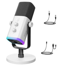 FIFINE AM8 Dynamisches Mikrofon mit RGB-Steuerung/Kopfhöreranschluss/Stummschaltung, MIC für PC-Gaming-Aufnahmen, Streaming, Weiß