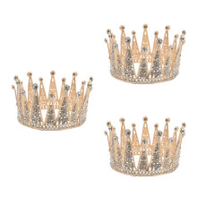 3Pcs Full Round Golden Bridal Crown Rhinestone Crystal Princess Tiara