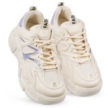 1Paar Chunky Sneakers Dames Beige PU Comfortabele Modieuze Sneakers