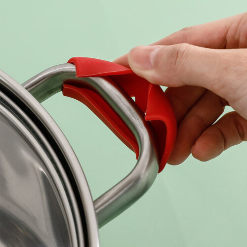(red) 2 Pcs Non-Slip Silicone Pan Handle Holders