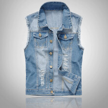 (M) Men\'s Denim Vest 6XL Ripped Waistcoat