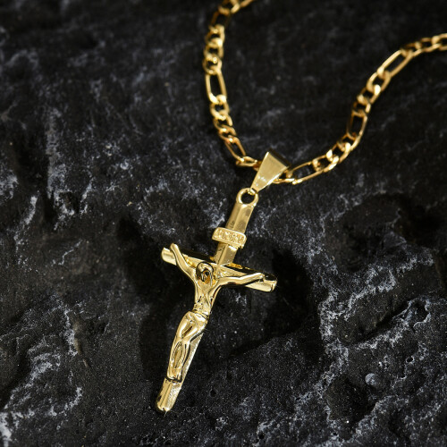(Gold) Collier Croix Cuivre Homme 51cm 1