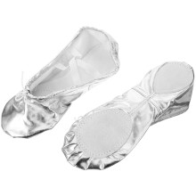 Silver PU Ballet Dance Shoes Non-Slip Sole for Kids Yoga