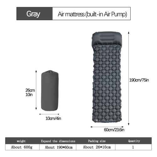 (Gray) Lightweight Camping Sleeping Pad with Bag
