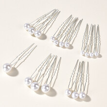 (Silver) Pearl U-Shape Hairpin Set, 18pcs, for Thick Hair