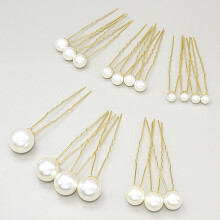 (Gold) Pearl U-Shape Hairpin Set, 18pcs, for Thick Hair
