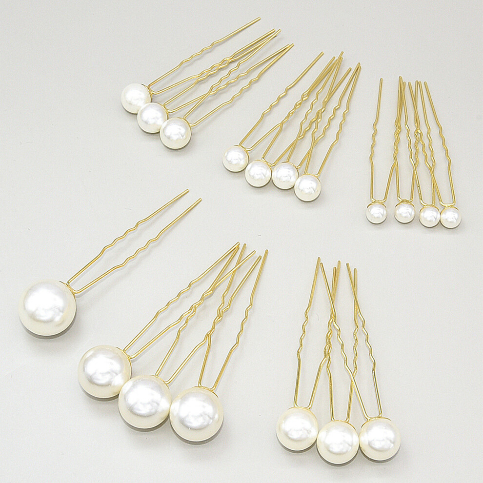 Dachuang Beauty (Gold) Pearl U-Shape Hairpin Set, 18Pcs, For Thick Hair