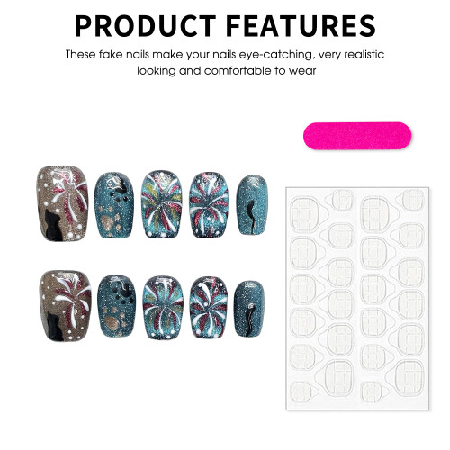 (L) Fireworks Cat Eye Fake Nails - Odorless & Comfortable 1