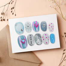 (M) Blue Fake Nails with Hand Print - Chip-Proof for Women