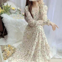 (Beige, 2XL) Floral Beach Dress for Women