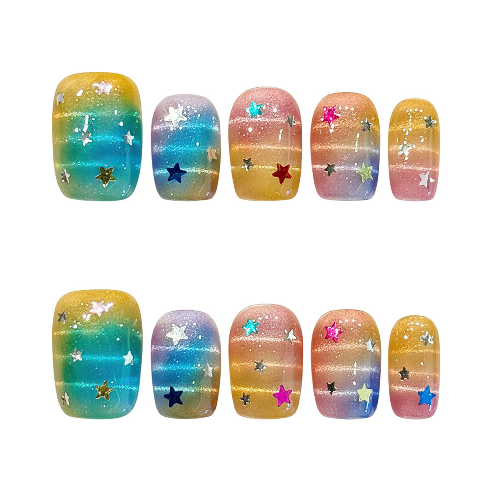 Dachuang Beauty (S) Rainbow Gradient False Nails With Star Glitter, 10Pcs