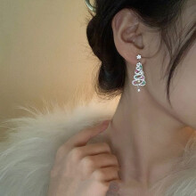 (Stud earrings Silver) Colorful Tassel Christmas Tree Earrings for Women