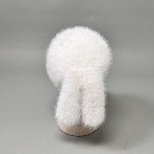 (White) Fur Hat with Tail, Warm Wool Hat for Holiday Gift 2