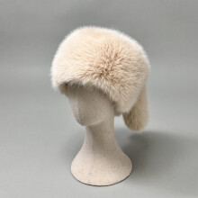 (Beige Apricot) Fur Hat with Tail, Warm Wool Hat, Holiday Gift