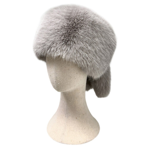 (Gray) Fur Hat with Tail, Warm Wool Hat, Holiday Gift