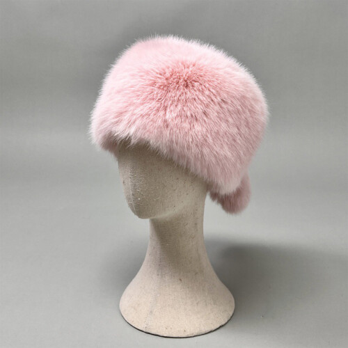 (Pink) Faux Fur Hat with Tail - Holiday Gift