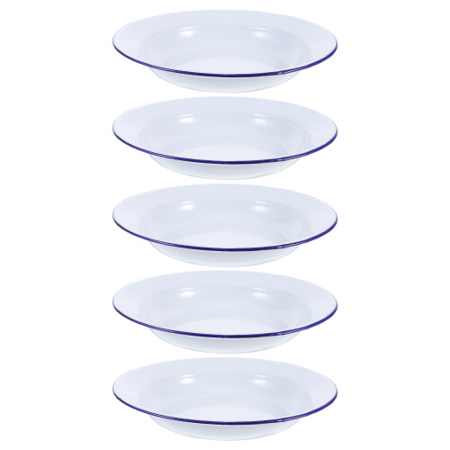 10Pcs White Enamel Round Plates Easy Clean Serving Plates for Dinner 1