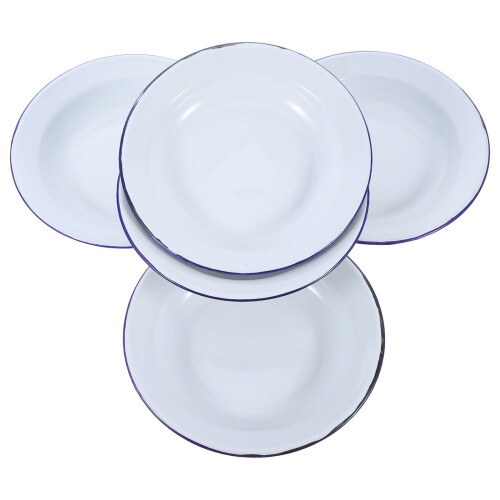 10Pcs White Enamel Round Plates Easy Clean Serving Plates for Dinner 2