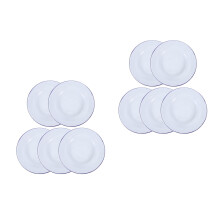 10Pcs White Enamel Round Plates Easy Clean Serving Plates for Dinner