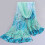 (Blue) Silk Scarf Rose Print Shawl Women\'s Soft Chiffon 1