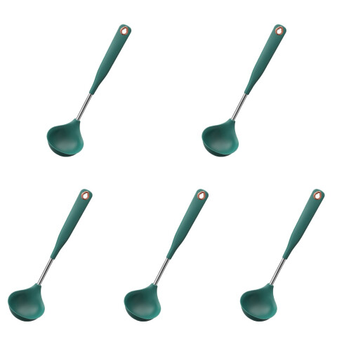 5Pcs Long Handle Silicone Soup Ladles Non-Stick Kitchen Spoons