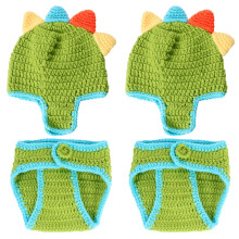 2Sets Baby Photo Props Green Dinosaur Knitted Clothes Cotton Newborn