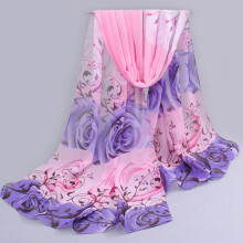 (Pink + Purple) Écharpe Soie Imprimé Rose Chiffon Femme