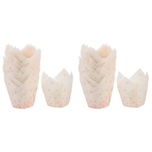 100Pcs Pink Paper Baking Cups Dot Pattern Cupcake Liners with Holder
