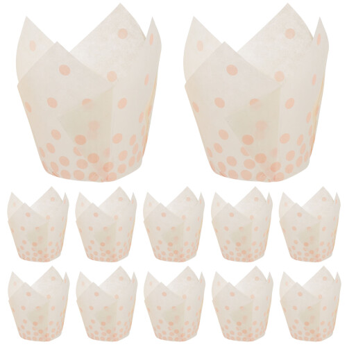 100Pcs Pink Paper Baking Cups Dot Pattern Cupcake Liners with Holder 1