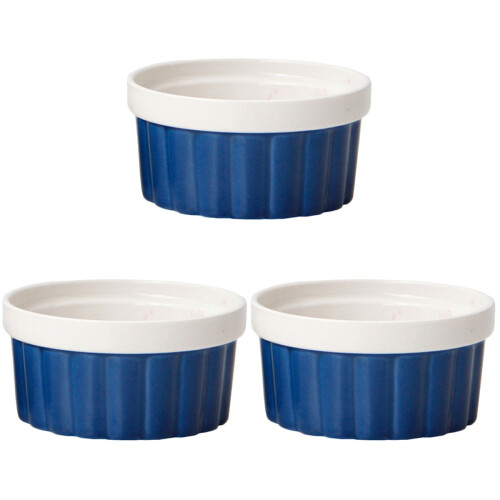 3Pcs Durable Blue Ceramic Dessert and Cooking Bowls