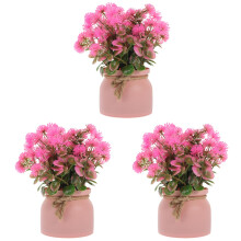 3Pcs Pink Fake Plants Potted Small Silk Plastic Artificial Home Decor