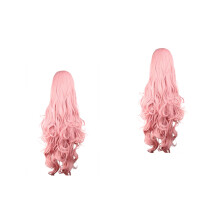 2Pcs Pink Synthetic 3/4 Curly Wigs for Women Cosplay and Parties