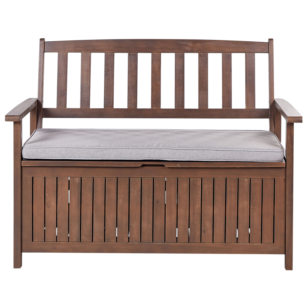 Garden Bench with Cushion SOVANA 120 cm with Storage Acacia Wood Light Grey-image-OPC-PDHYDJX-NEW